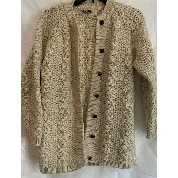 Vintage 60s Mr Poodle Size M Cream Cardigan Long Sleeve Knit 100% Wool Sweater - Picture 2 of 10
